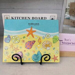 Barbados West Indies SEASHELL Kitchen Board Tempered Glass 12" Cutting Board NEW